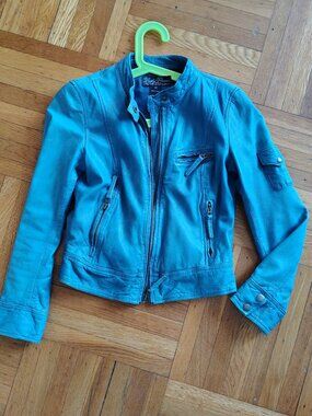 Lucky Brand blue cafe racer lamb leather jacket XS